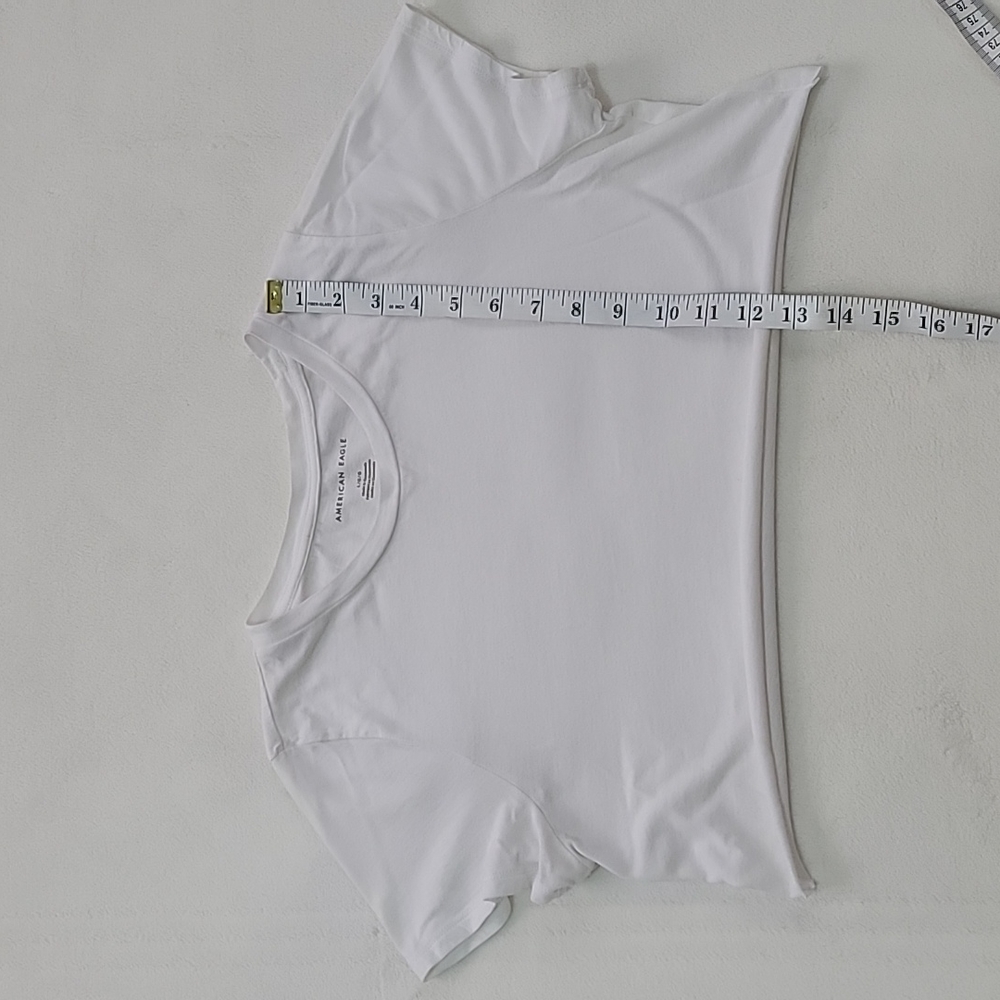 💙 AMERICAN EAGLE OFF WHITE T SHIRT CROP TOP BASIC SUMMER BEACH - Picture 4 of 5